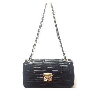 Versace black patent leather chain shoulder bag